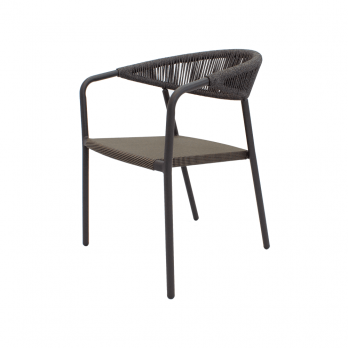 Cadeira Empilhável Capri - Corda Mesclada - Tela Preta - Alumínio Preto